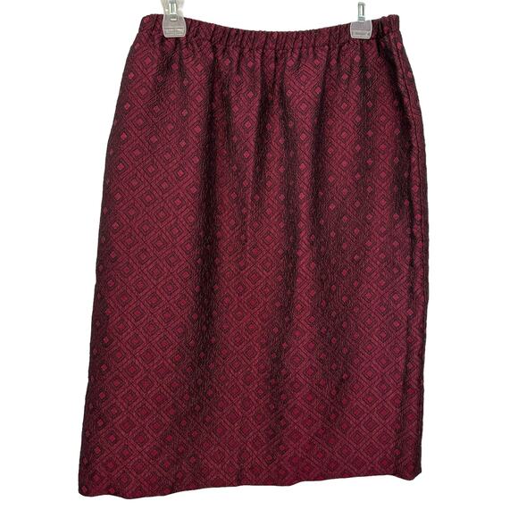2/$15 Vintage 90s Leslie Fay Midi Skirt Burgundy Red Pull On Size 16 - Picture 2 of 6